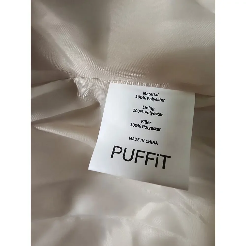 Puffit Cream Womens L High Neck Puffer Vest Side Pockets Outerwear Cozy
